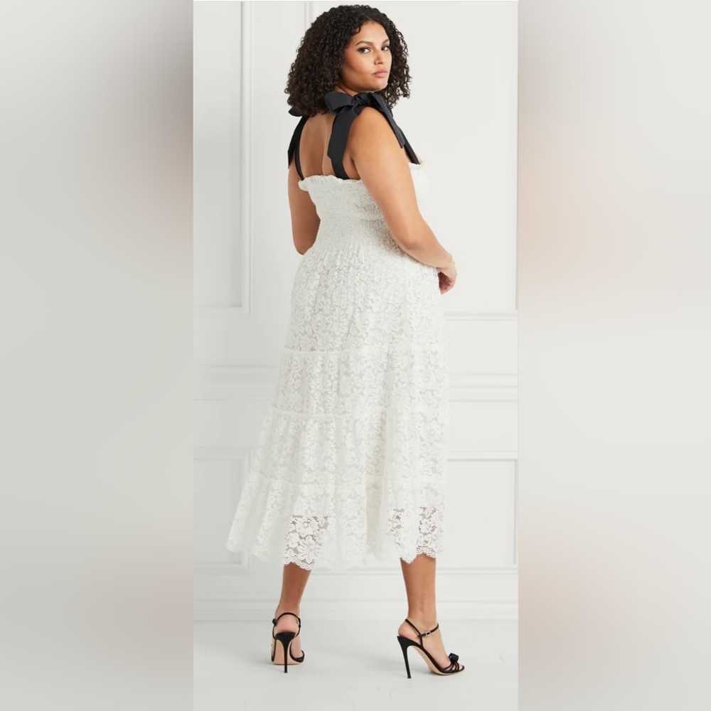 Hill House The Lace Ribbon Ellie Nap Dress White Lace with Black Ribbon Straps - Picture 6 of 9